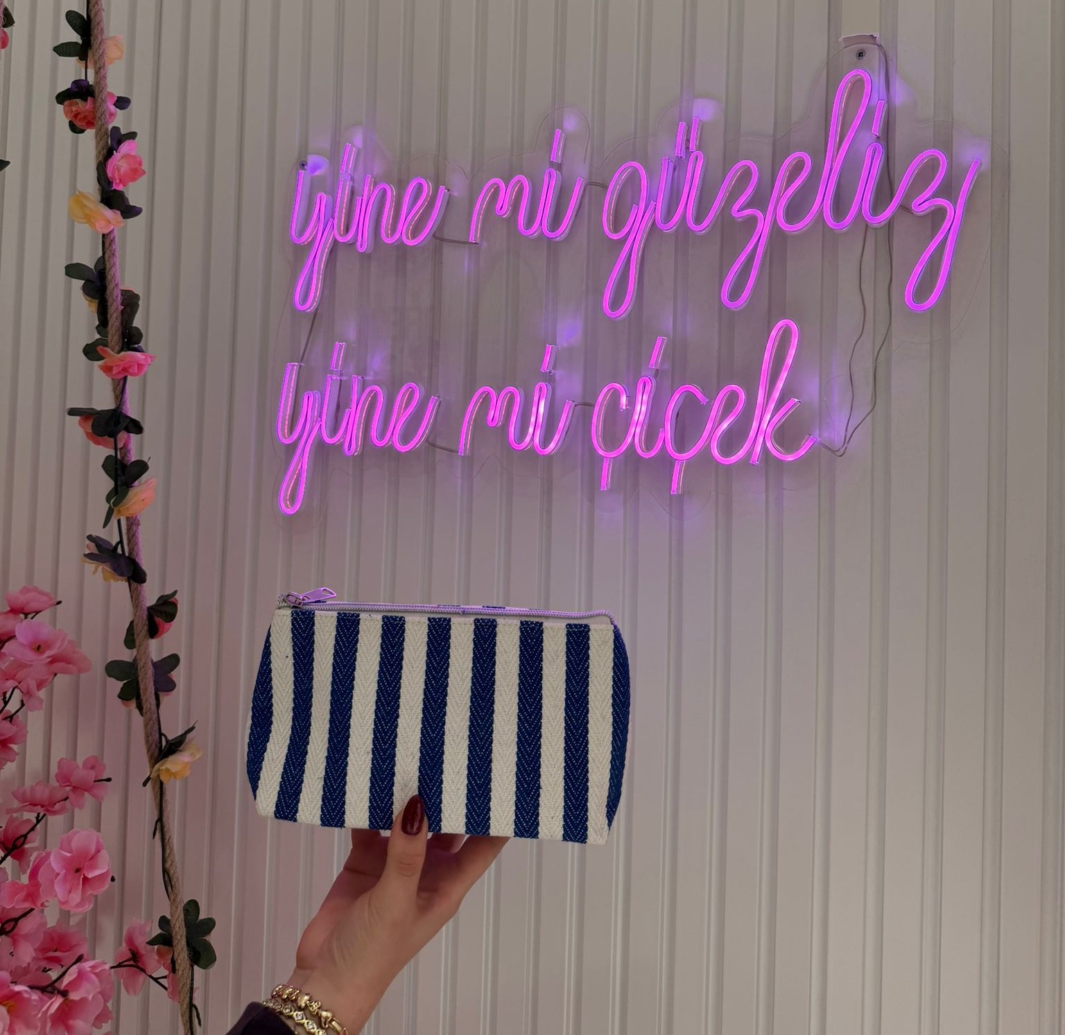 Kanvas Çizgili Çanta Mavi