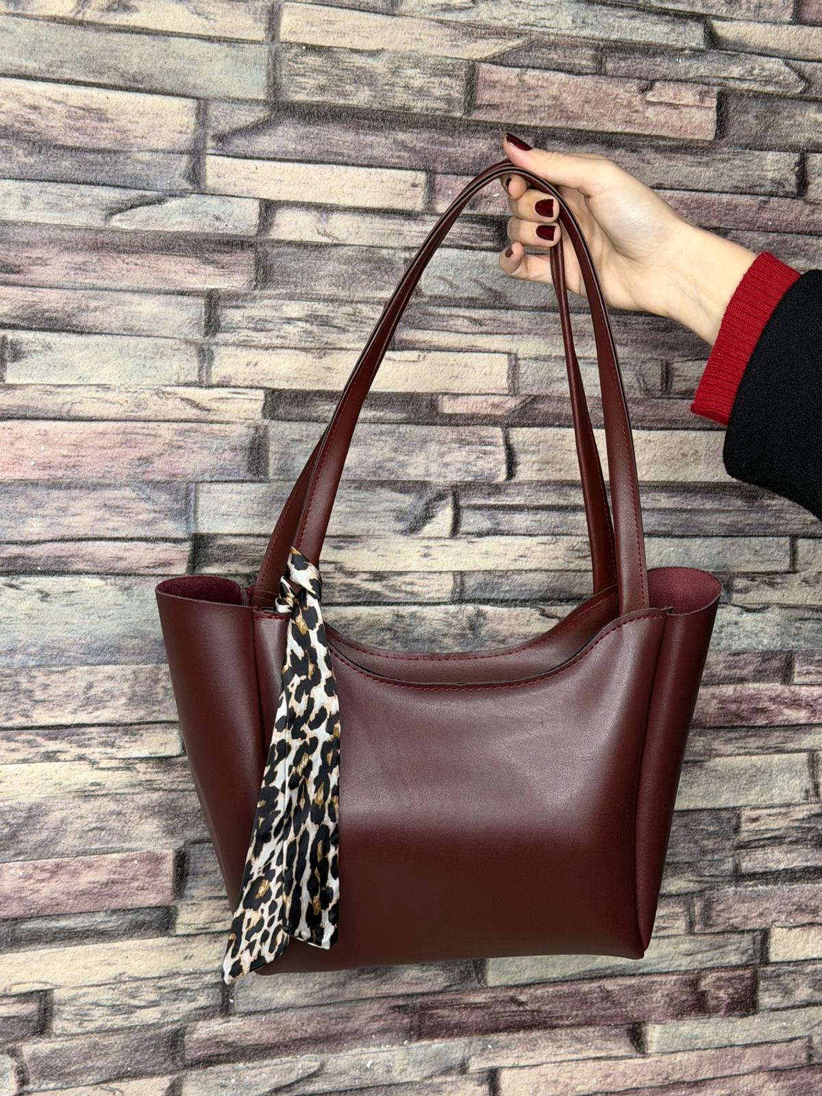 Bordo Fularlı Deri Çanta (Ürün No:52)